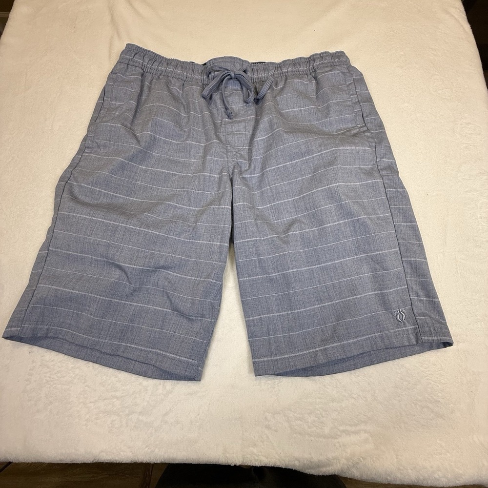 Hang Ten Mens Large Board Shorts Gray Striped Elastic Waist Swim Trunks